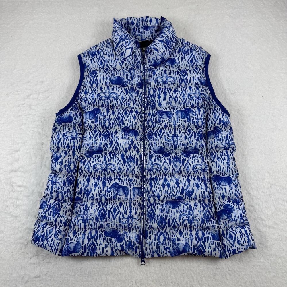 IBKÜL Vest Womens Size S Blue Elephant Print Puffer Quilted Full Zip Lightweight